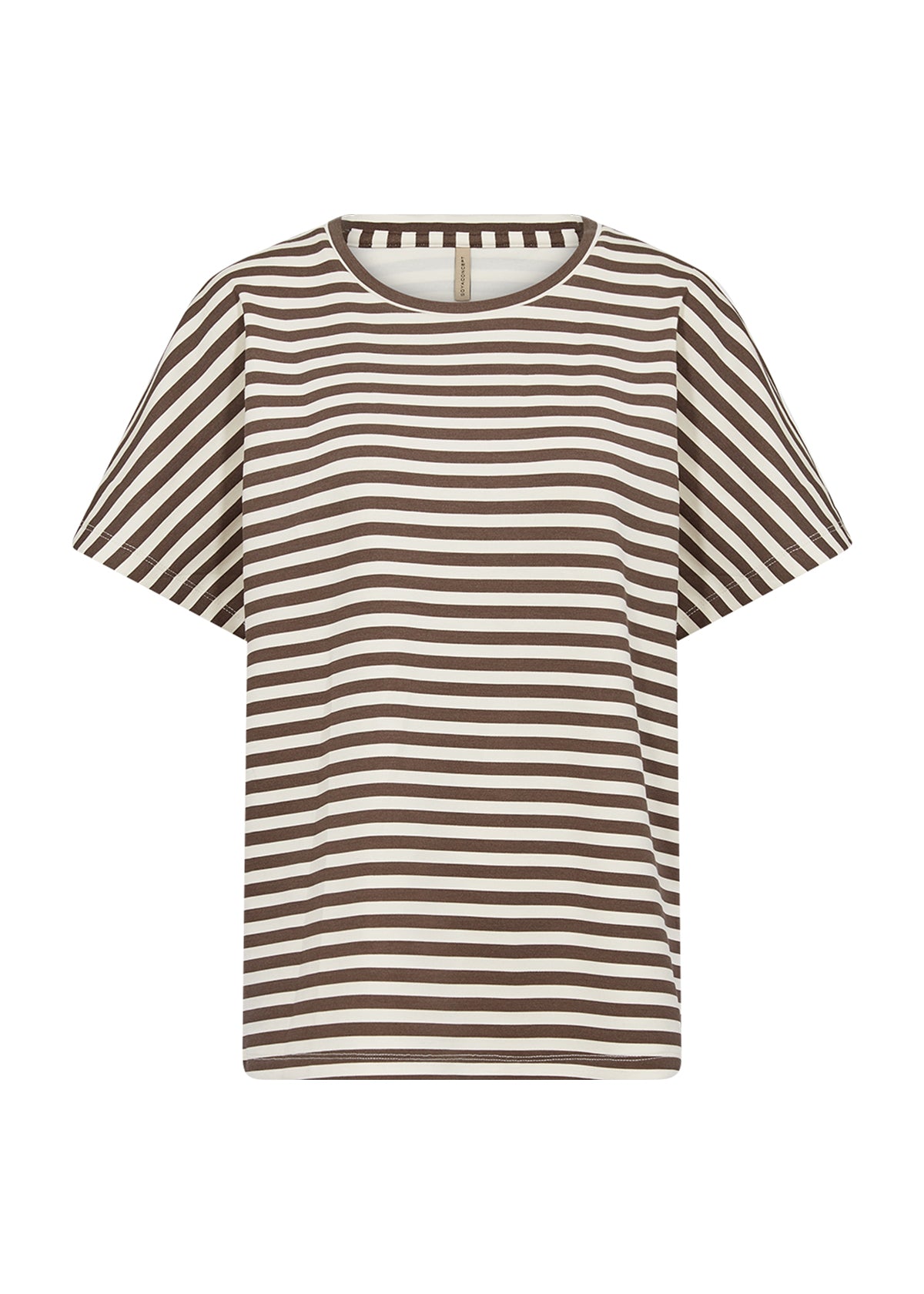 kortærmet stribet t-shirt i brun og hvid. Soyaconcept SC-BARNI 31 Stribet T-shirt Hot Fudge Combi