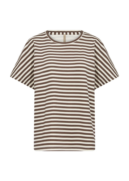 kortærmet stribet t-shirt i brun og hvid. Soyaconcept SC-BARNI 31 Stribet T-shirt Hot Fudge Combi