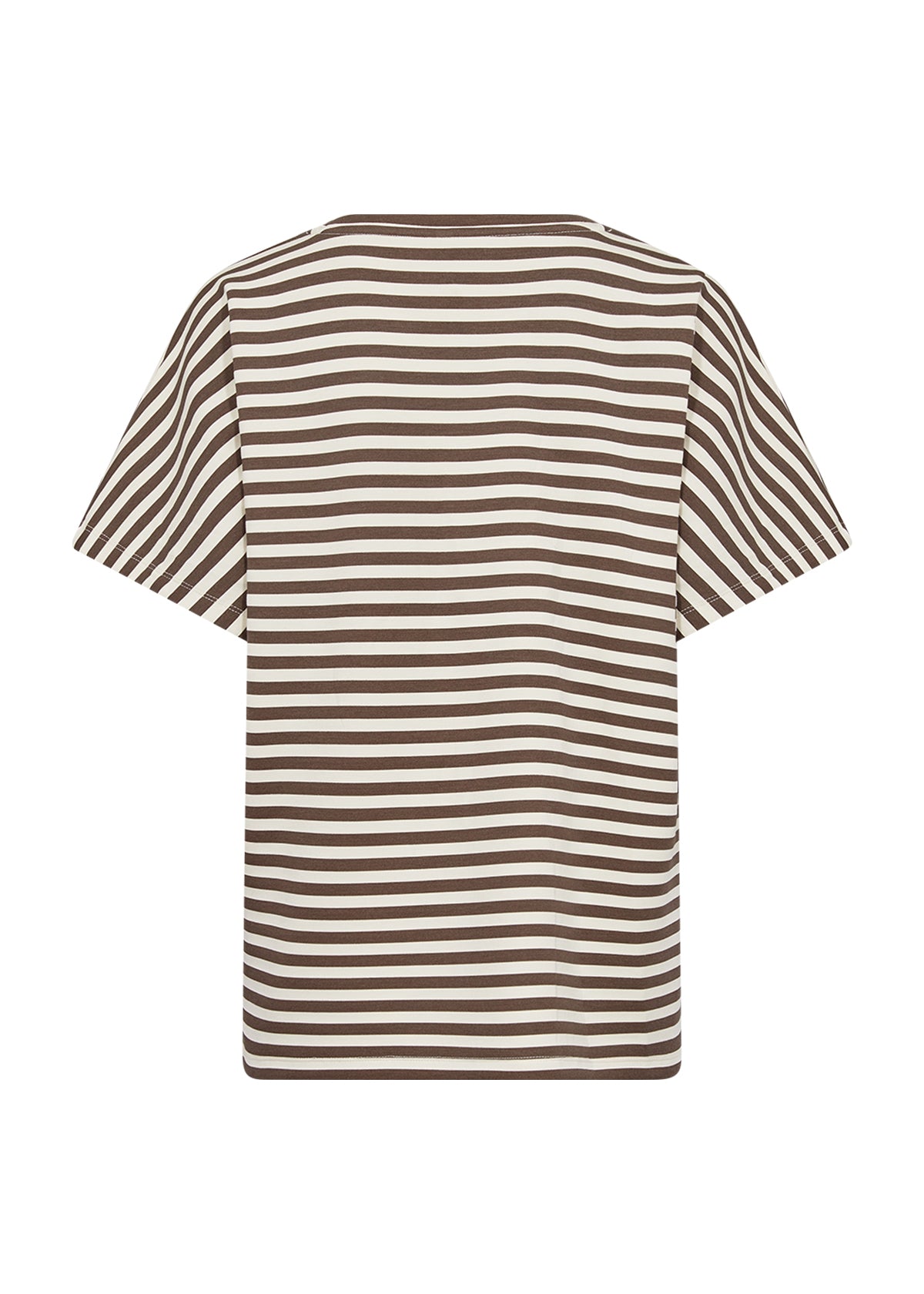 ryggen af kortærmet stribet t-shirt i brun og hvid. Soyaconcept SC-BARNI 31 Stribet T-shirt Hot Fudge Combi