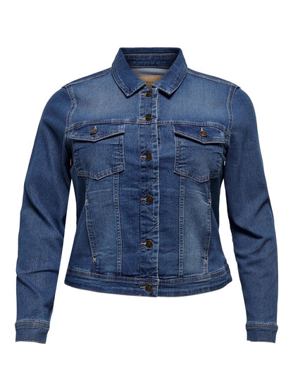 kort blå denimjakke ONLY Carmakoma CARWESPA DENIM JACKET Medium Blue Denim