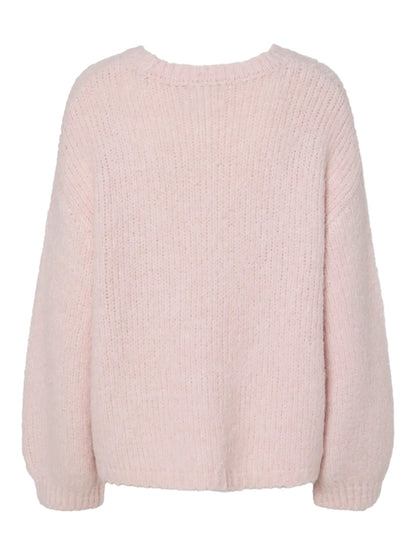lyserød strik med løs pasform og fluffy tekstur. PIECES PCOLLI LS O-NECK KNIT Pink-A-Boo