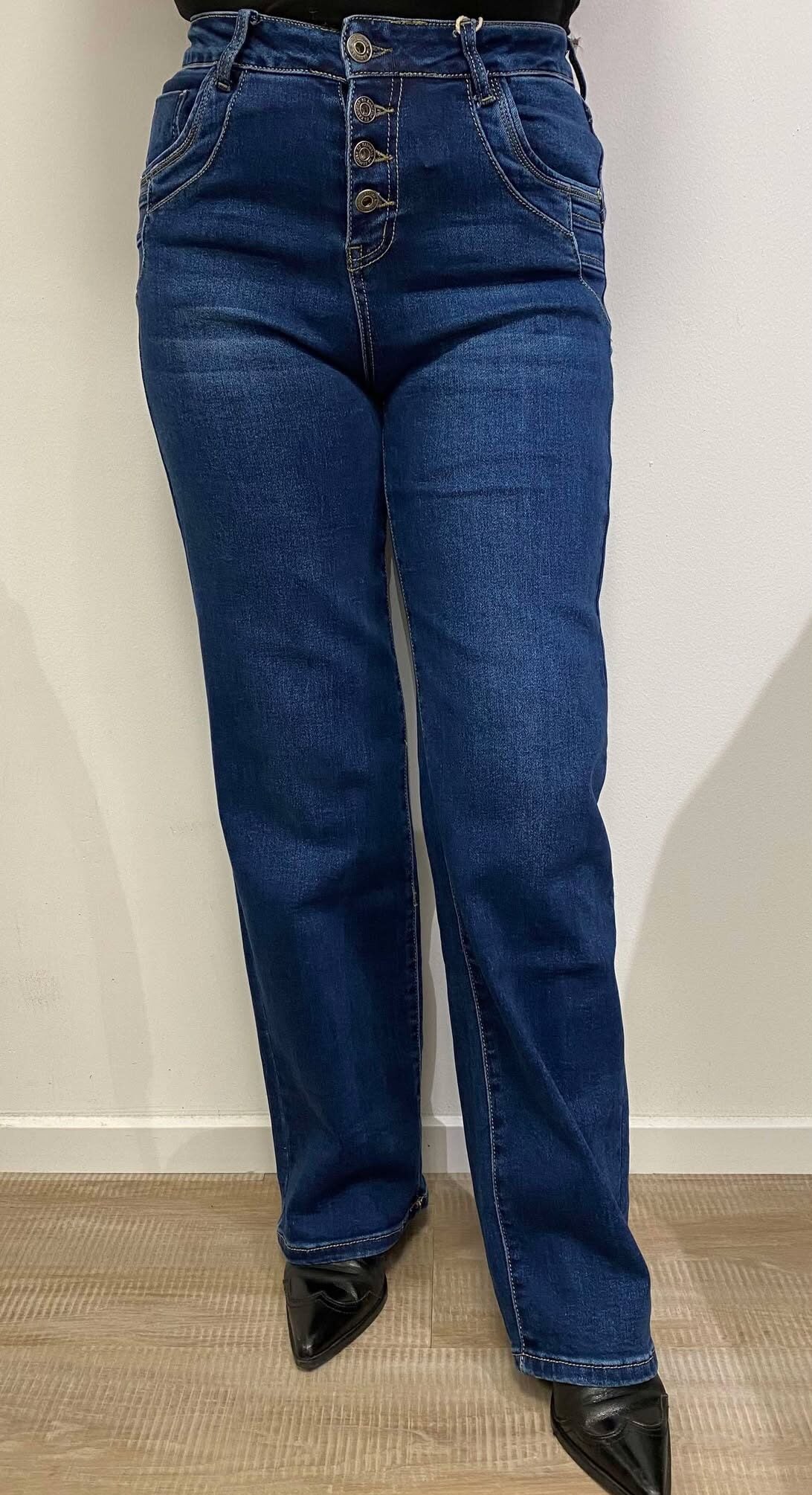 blå Karostar denim jeans med knapper straight legs K2632