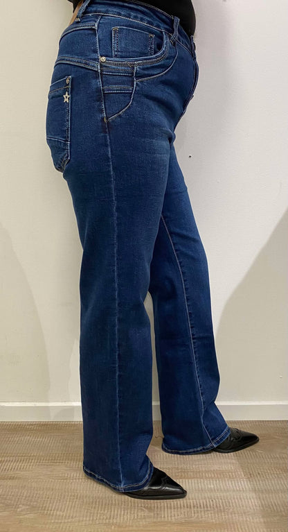 Karostar denim jeans med knapper straight legs | K2632