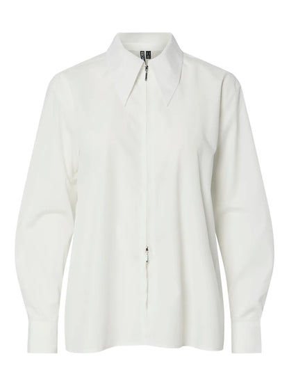 hvid skjorte med lynlås PIECES PCNANCY LS ZIP SHIRT White