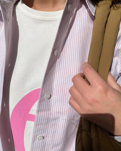 closeup af stribet lyserød skjorte Freequent FQOXFORD-SHIRT Pale Mauve w. Off-white