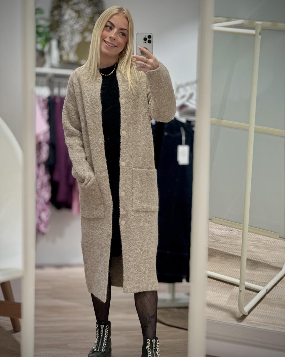 lang beige cardigan Freequent FQJUMP-CARDIGAN Desert Taupe Melange