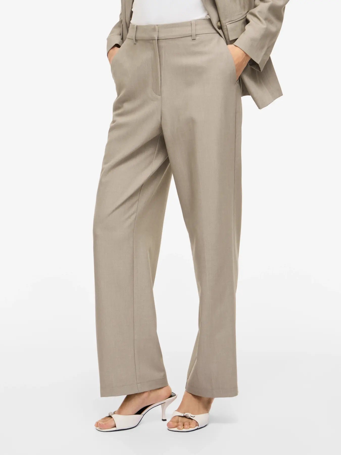 VILA VISIFFE HW STRAIGHT PANTS - NOOS - Seneca Rock MELANGE