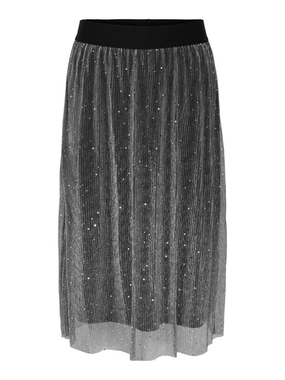 ONLY Carmakoma CARDORIS Midi Skirt | Black Silver Glitter