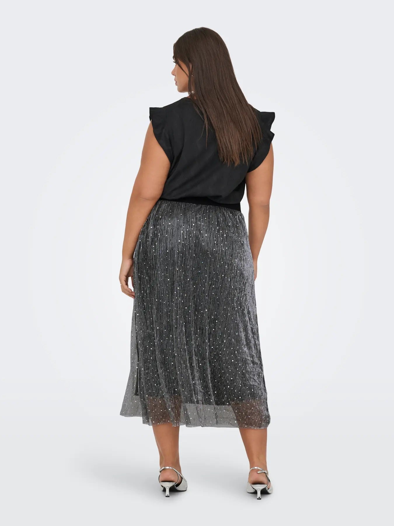 ONLY Carmakoma CARDORIS Midi Skirt | Black Silver Glitter