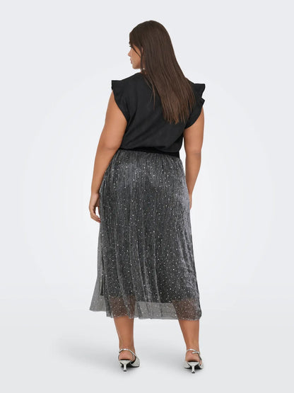 ONLY Carmakoma CARDORIS Midi Skirt | Black Silver Glitter