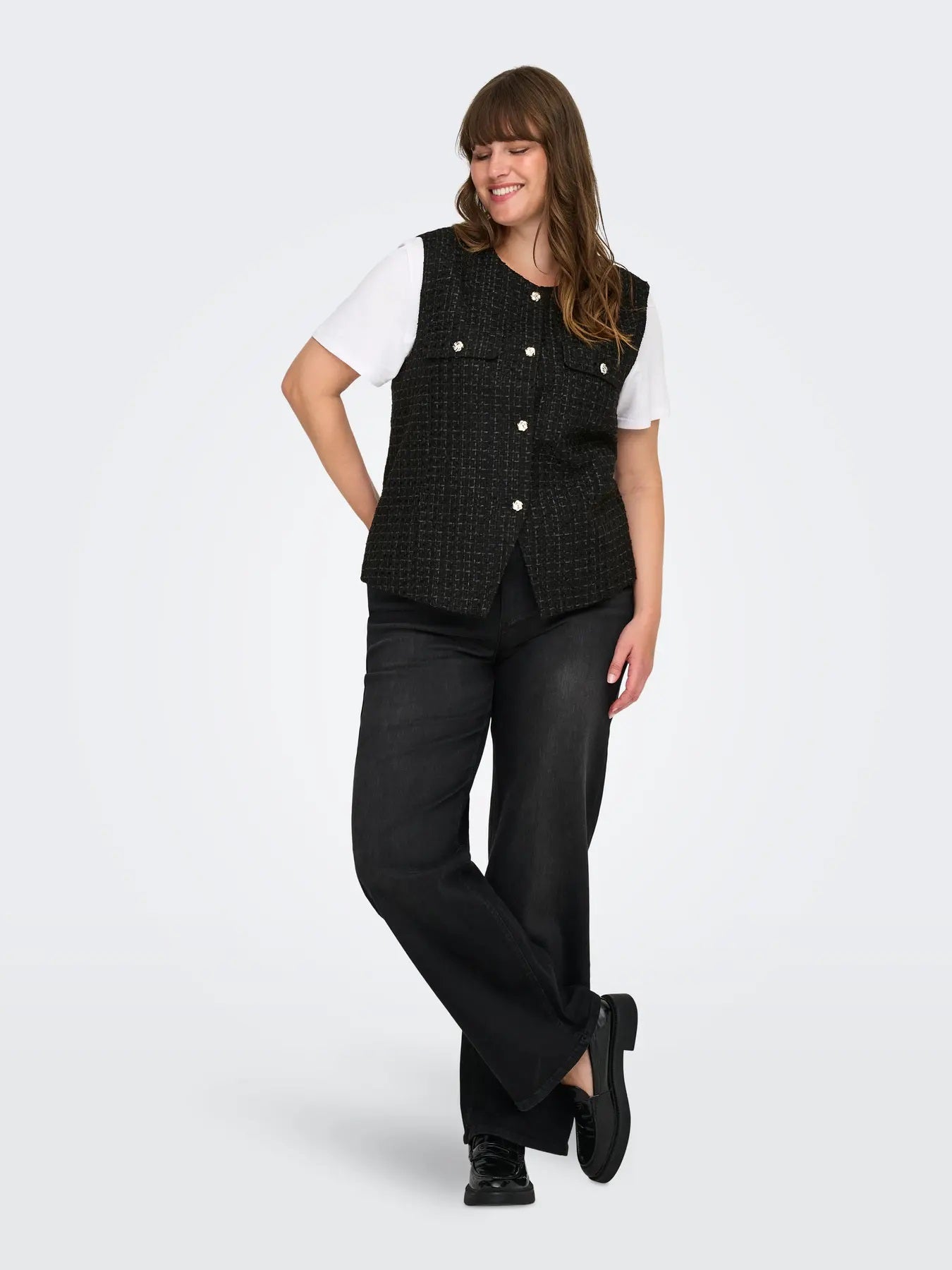 ONLY Carmakoma CARSHONA LIFE S/L BOUCLE WAISTCOAT | Black