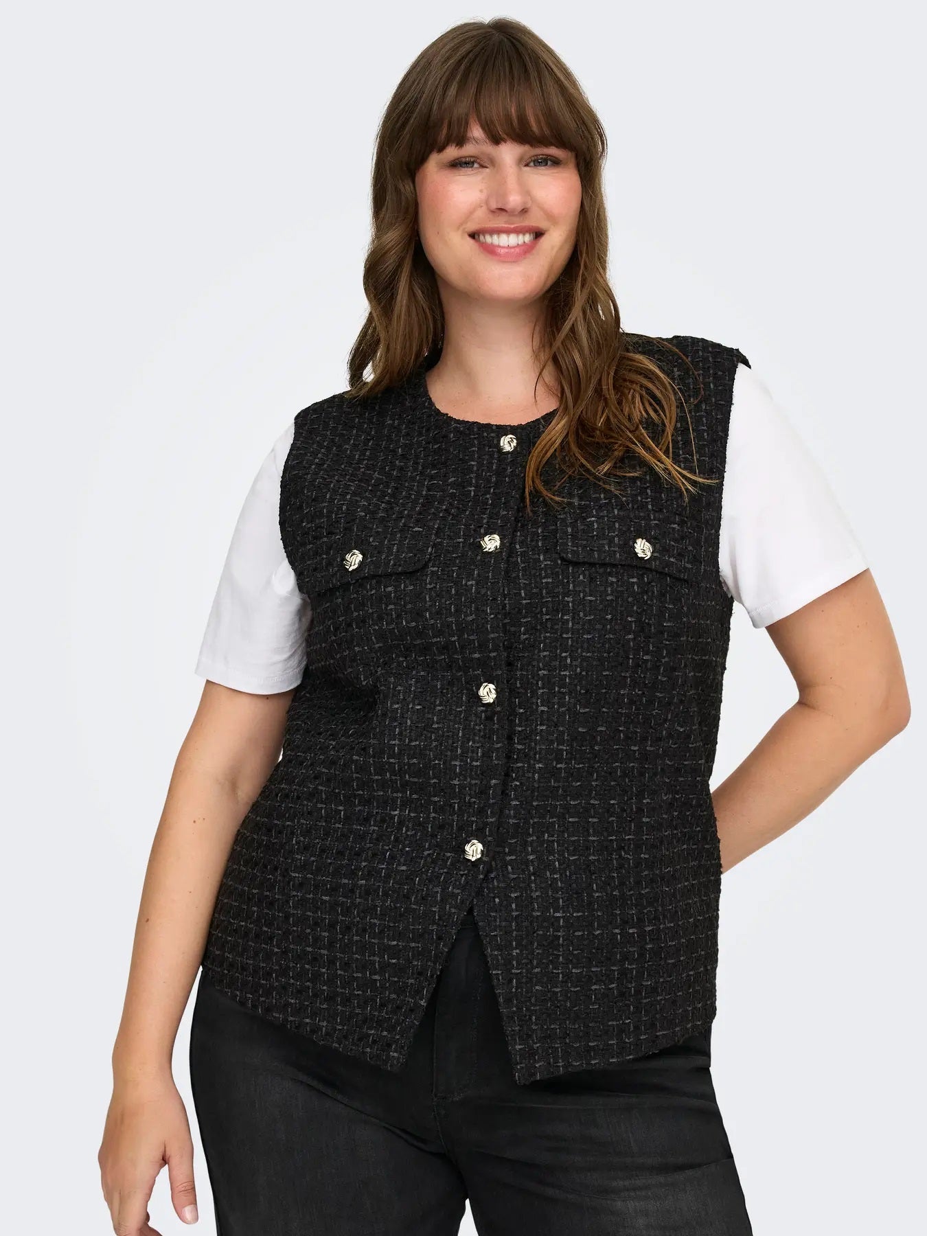 ONLY Carmakoma CARSHONA LIFE S/L BOUCLE WAISTCOAT | Black