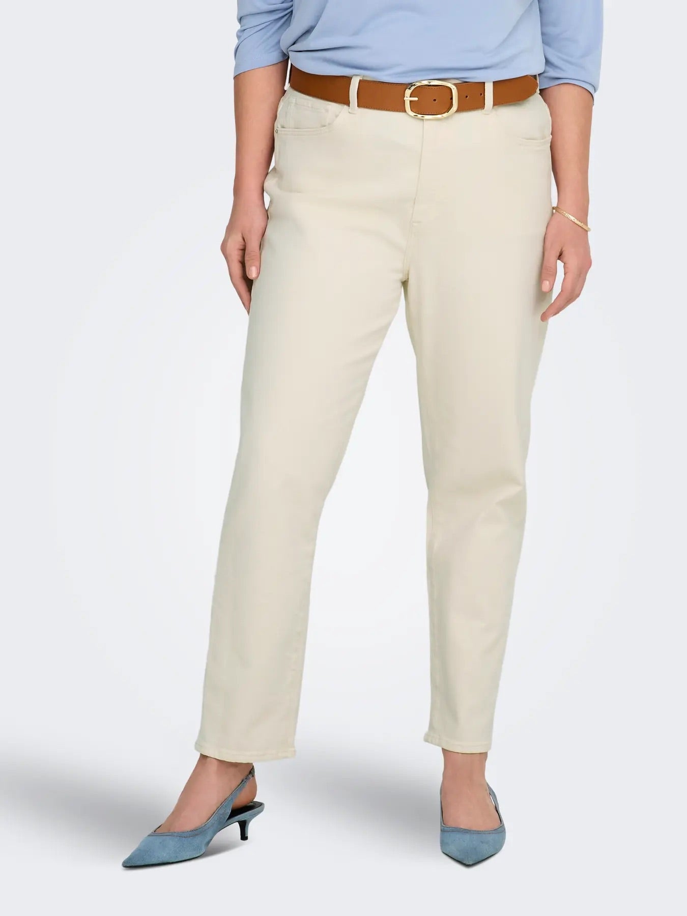 hvide jeans ONLY Carmakoma CAREMILY STRAIGT ANK DNM Ecru