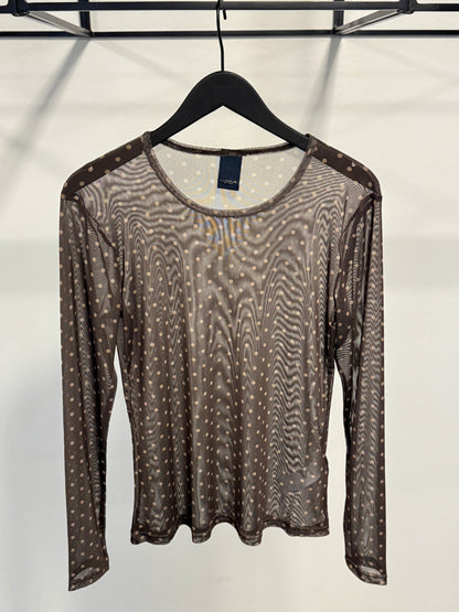 LUXZUZ // ONE TWO Mesh Bluse mit Punkten – Coffee Bean