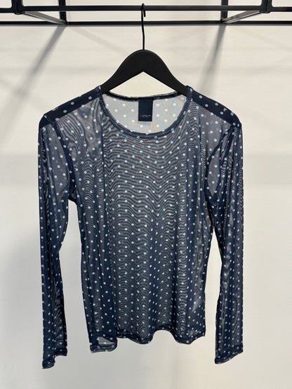 LUXZUZ // ONE TWO Mesh bluse med prikker – Night Blue