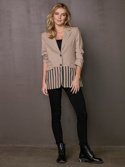 Nü stribet beige blazer knappelukning theo blazer 125 Seasand mix