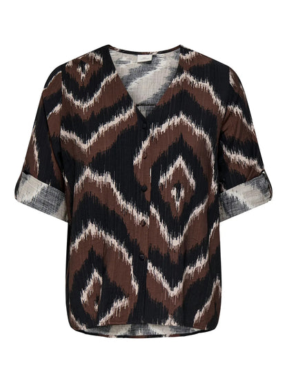 ONLY Carmakoma CARCAMILLE Shirt | Shaved Chocolate Distressed zigzag