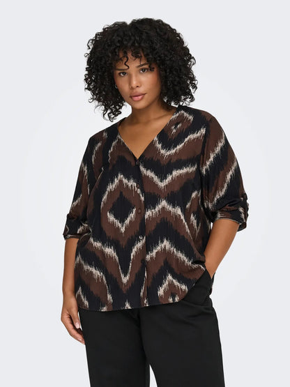 ONLY Carmakoma CARCAMILLE Shirt | Shaved Chocolate Distressed zigzag