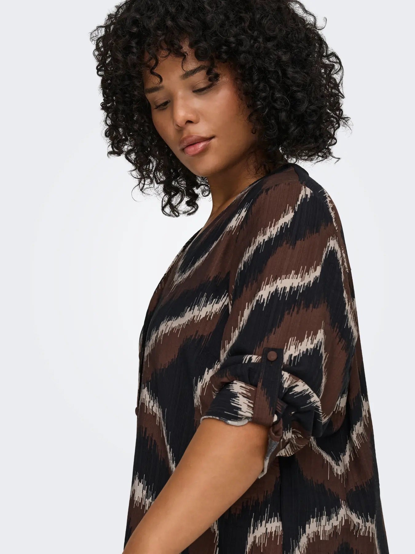 ONLY Carmakoma CARCAMILLE Shirt | Shaved Chocolate Distressed zigzag