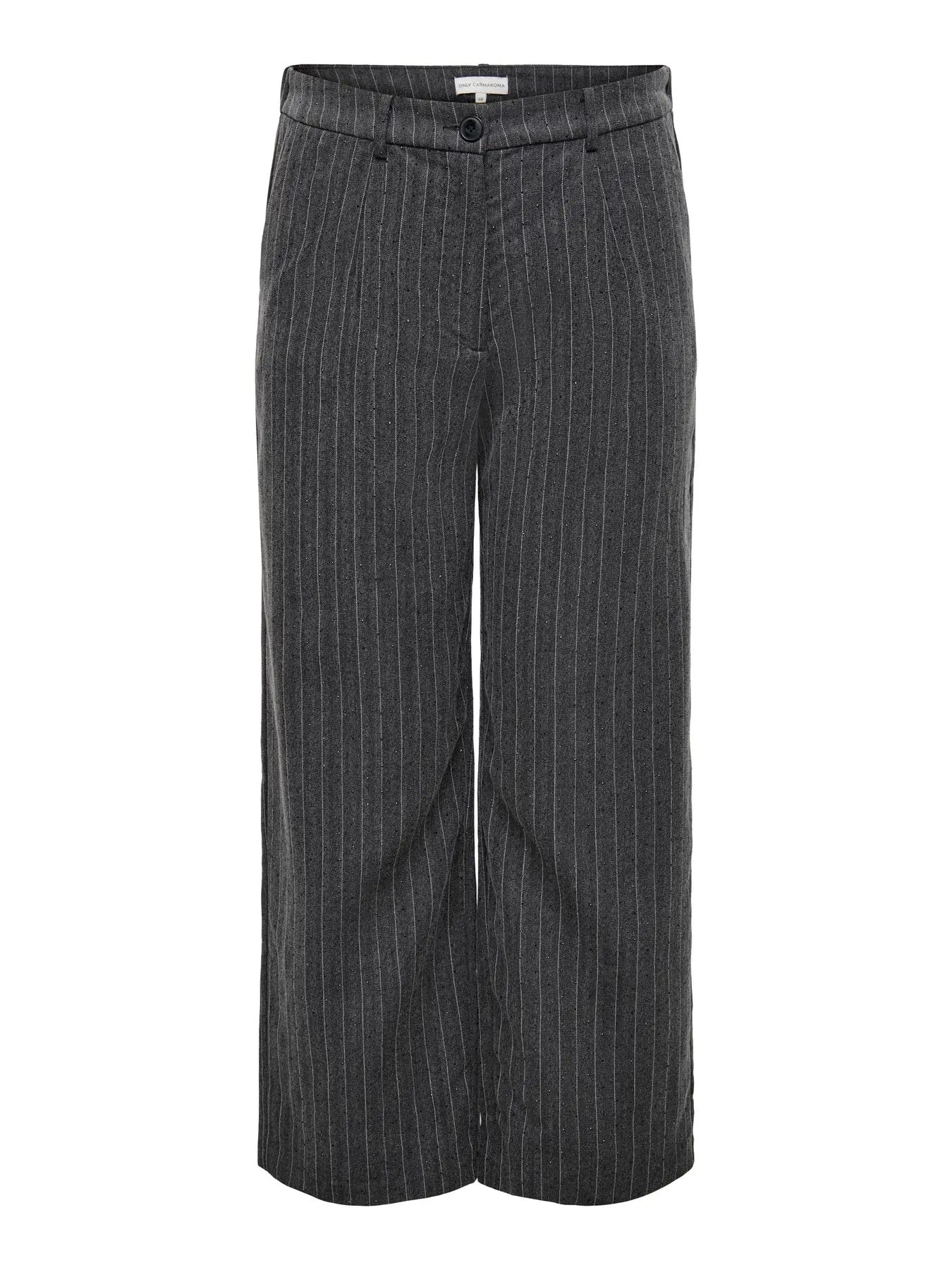 ONLY Carmakoma CARSIGA Wide Pant | Dark Grey Melange/Pinstripe W. Rhinestones