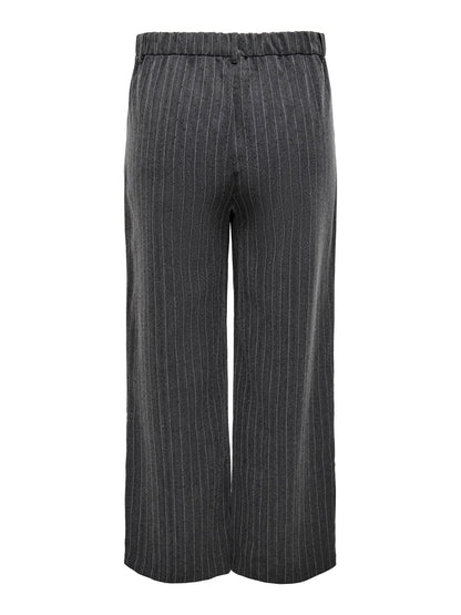 ONLY Carmakoma CARSIGA Wide Pant | Dark Grey Melange/Pinstripe W. Rhinestones