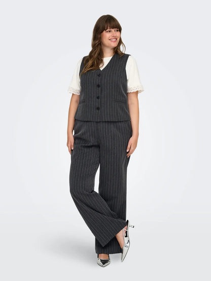 ONLY Carmakoma CARSIGA Wide Pant | Dark Grey Melange/Pinstripe W. Rhinestones