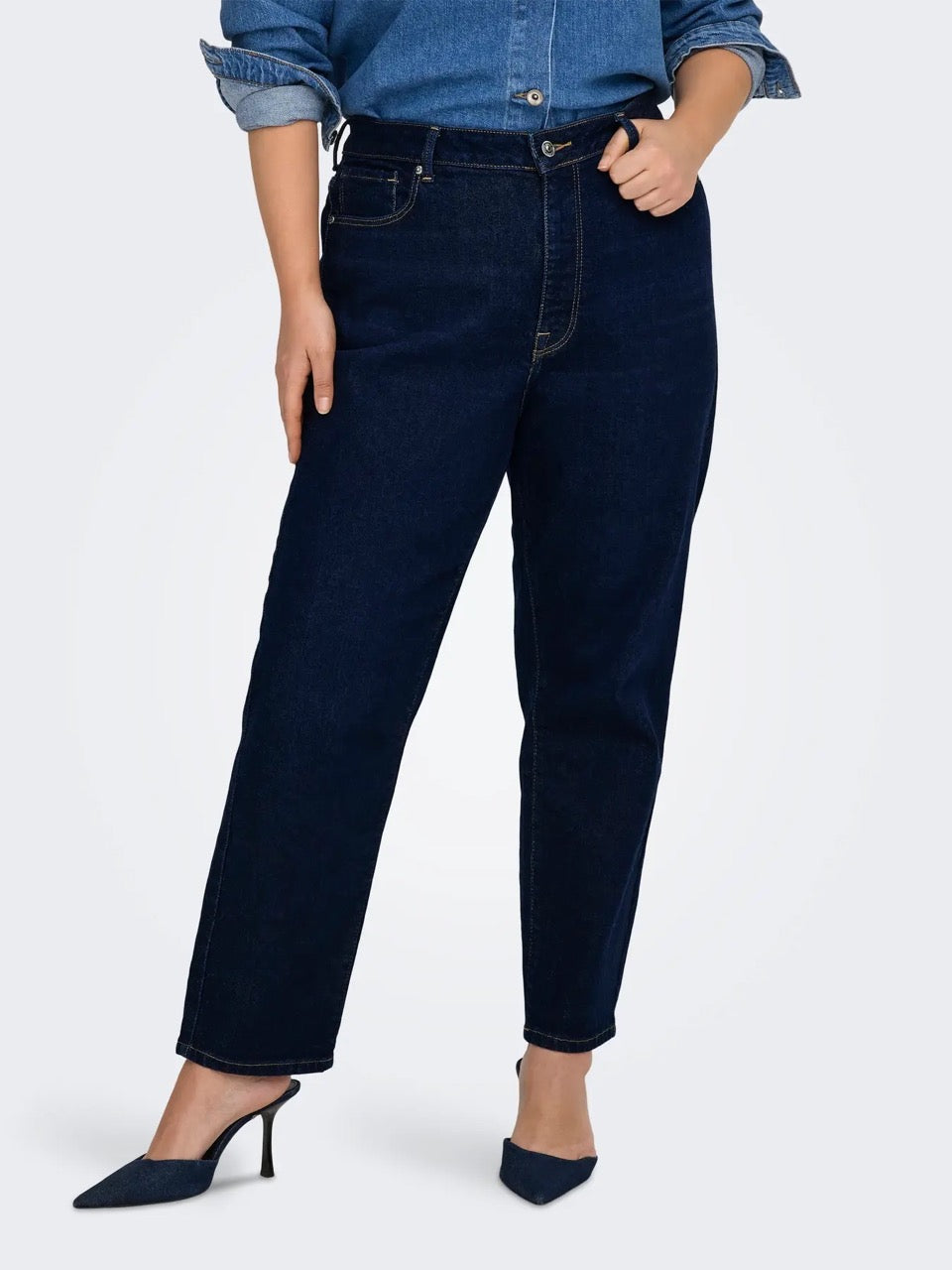 mørkeblå jeans ONLY Carmakoma CAREMILY ANK jeans Dark Blue Denim Rinse