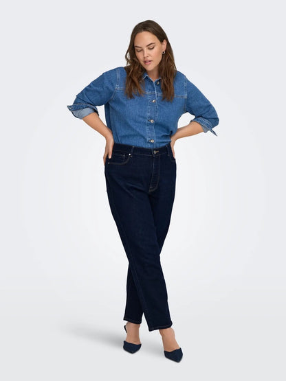 mørkeblå jeans ONLY Carmakoma CAREMILY ANK jeans Dark Blue Denim Rinse