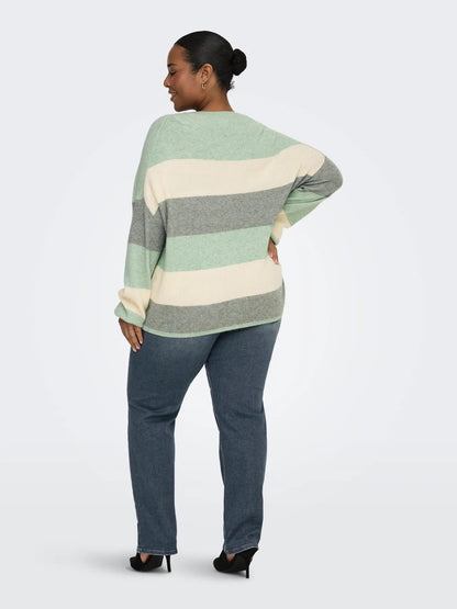 stribede striktrøje i grøn ONLY Carmakoma CARATIA Stripe Pullov green