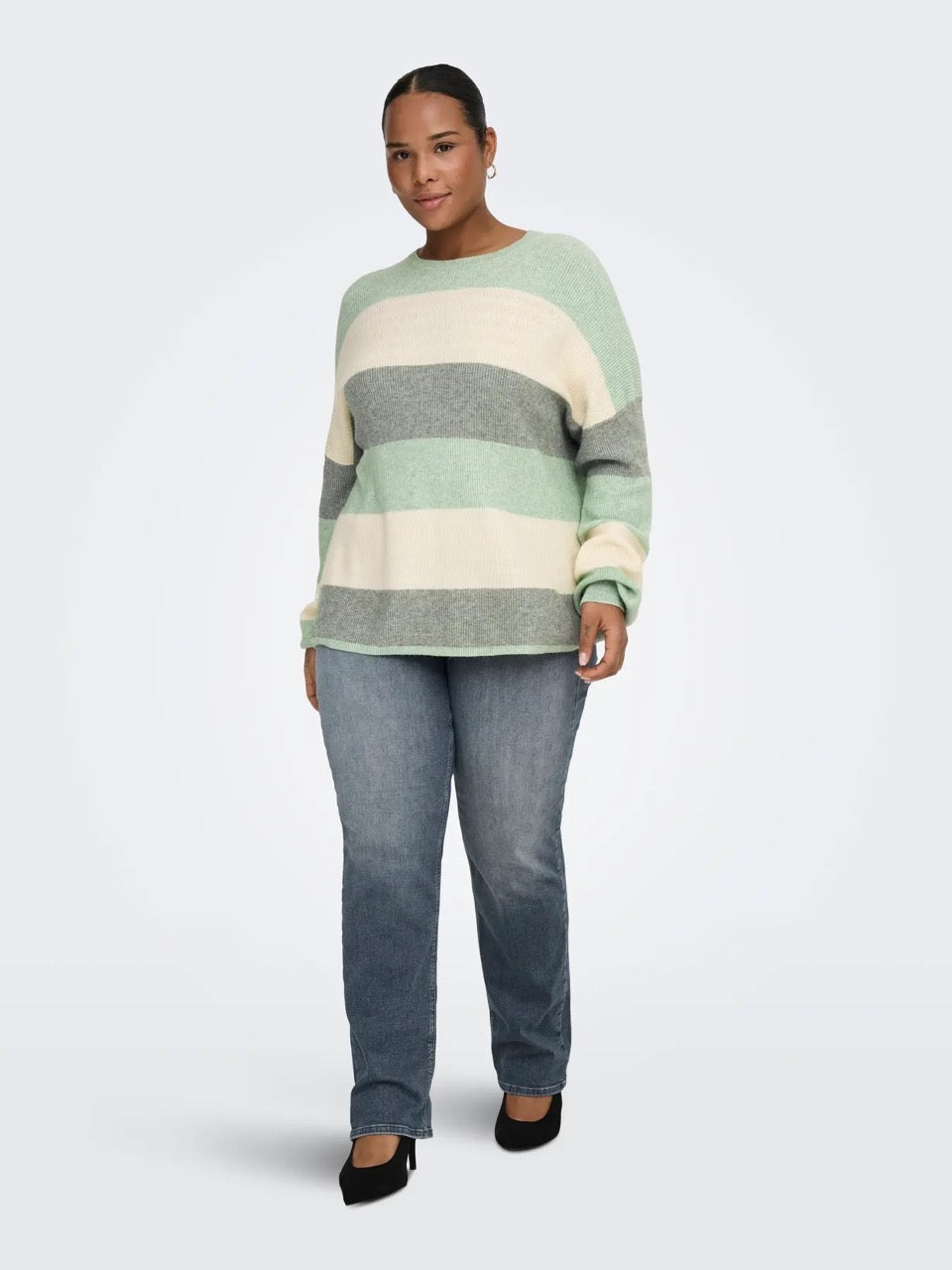 stribede striktrøje i grøn ONLY Carmakoma CARATIA Stripe Pullov green