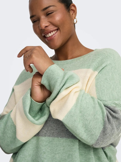 stribede striktrøje i grøn ONLY Carmakoma CARATIA Stripe Pullov green