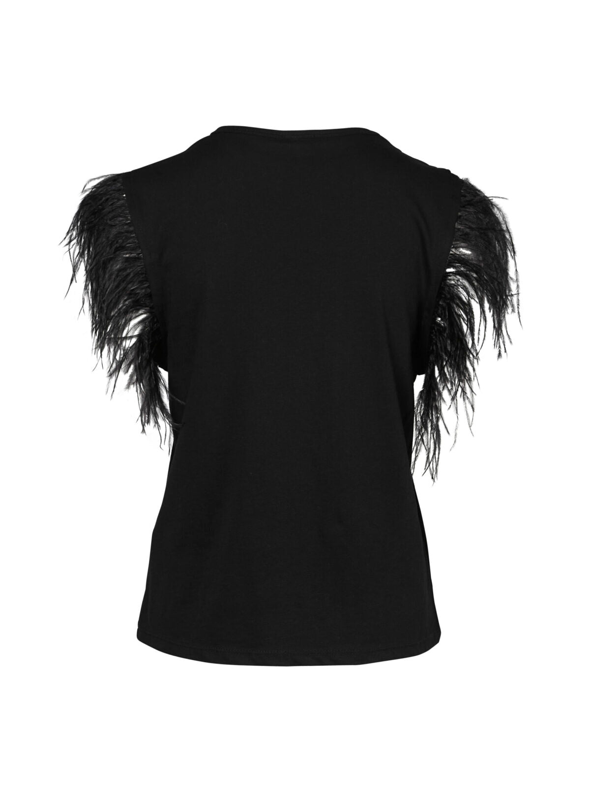 Sort top med fjer NÜ Black Vigga Tee feather