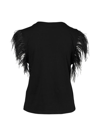 Sort top med fjer NÜ Black Vigga Tee feather