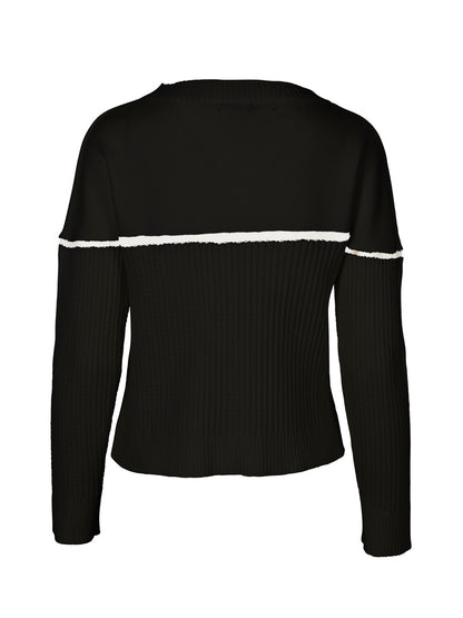 sort strik med hvid stribe over brystet NÜ Black Vinca Blouse knit SUSTAINABLE