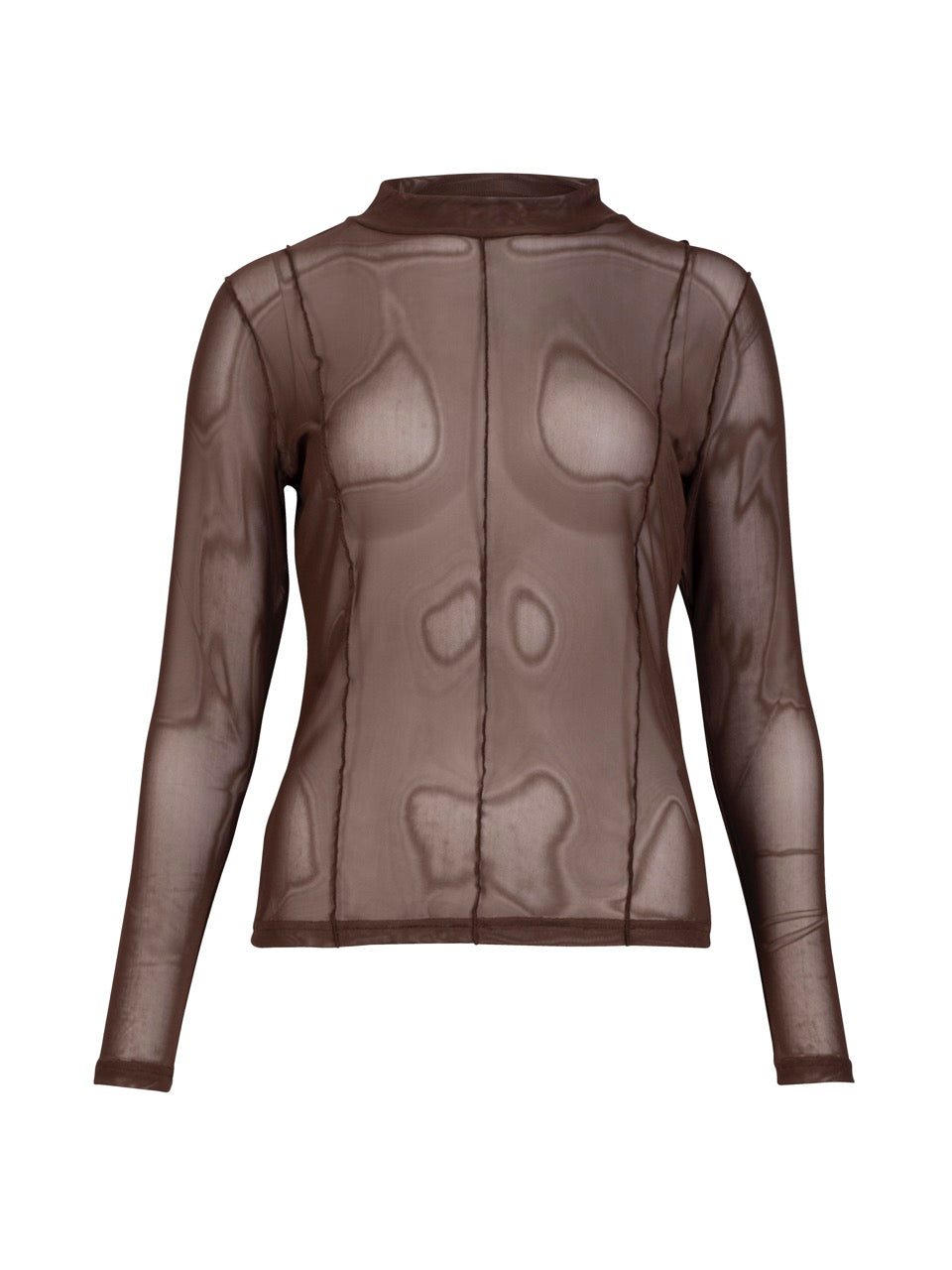 brun meshbluse med mellemhæj hals NÜ Vinja Blouse RECYCLED Dark Brown