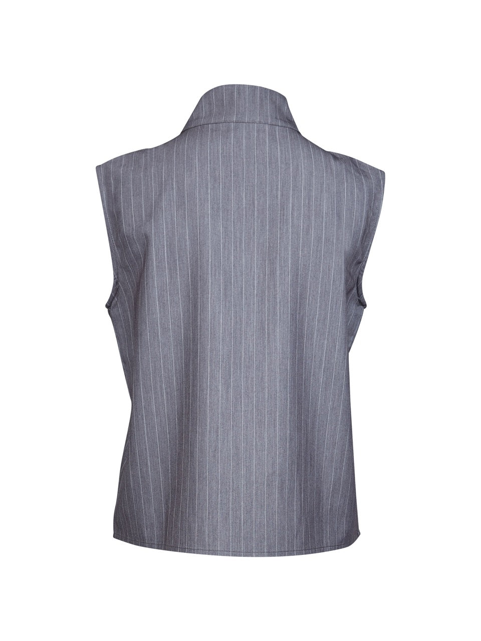 bagpå grå top med tynde hvide striber og højt hals. NÜ Yanna Top Grey 8309-46