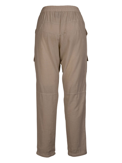 bagpå brune bukser med snøre og elastik i taljen og udvendige lommer. NÜ Yui 7/8 Trousers Mud 8313-10