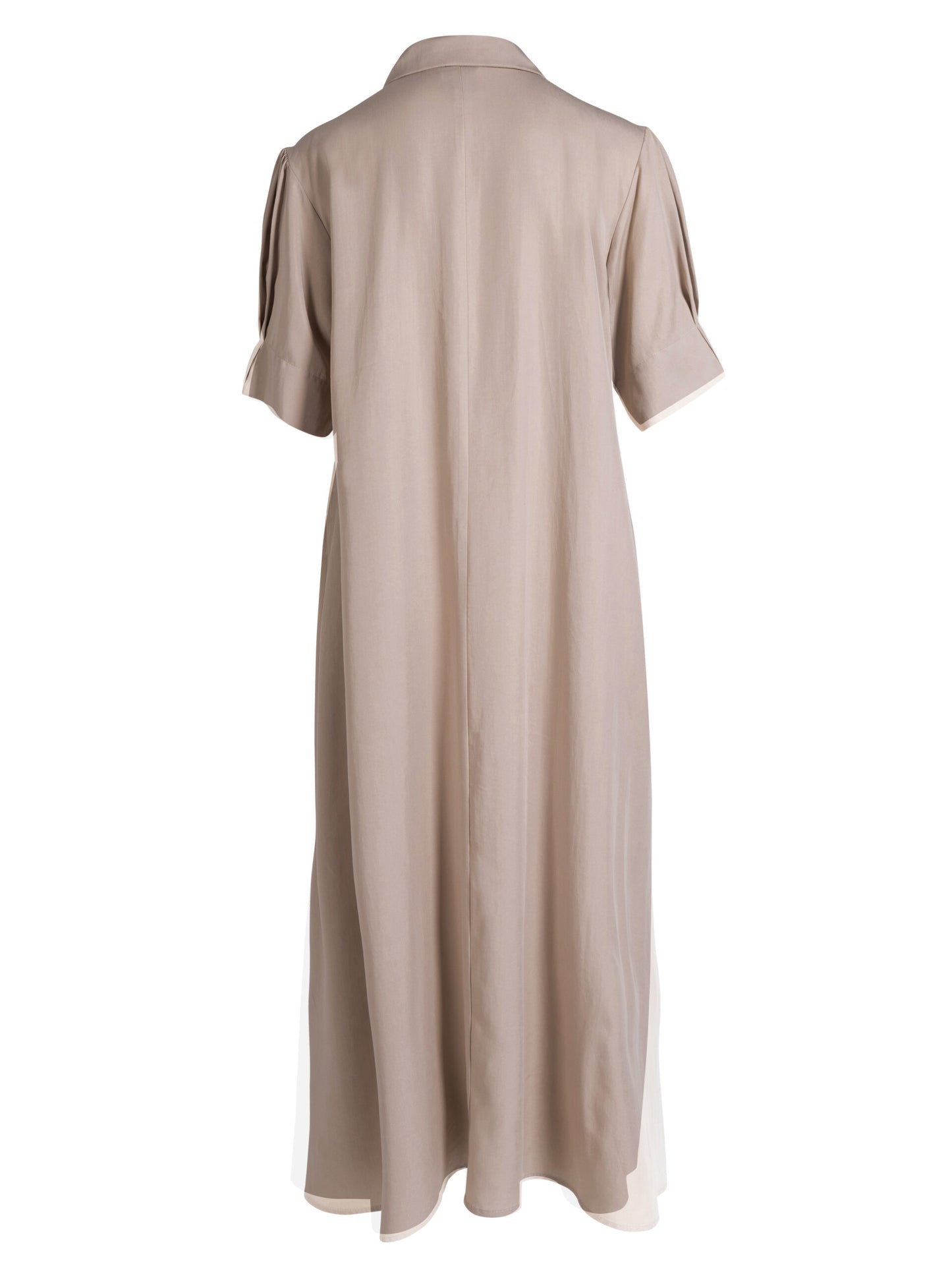 ryggen af kortærmet beige kjole med krave og diskret knaplukning. NÜ Ymke Dress-6 Seasand 8327-26