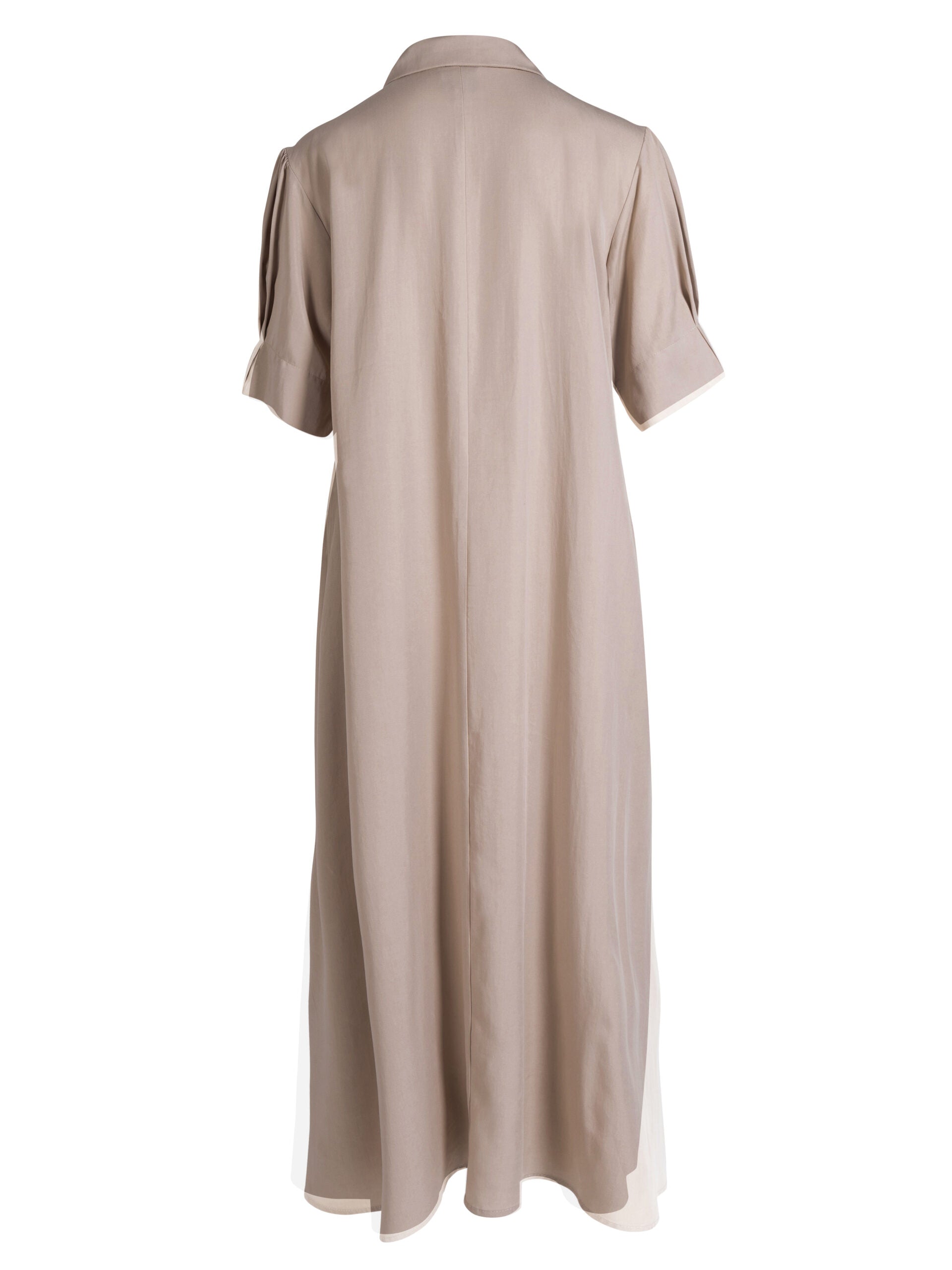 ryggen af kortærmet beige kjole med krave og diskret knaplukning. NÜ Ymke Dress-6 Seasand 8327-26