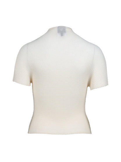 hvid strik t-shirt med korte ærmer og høj hals. NÜ Yonna Tee Bone 8347-52