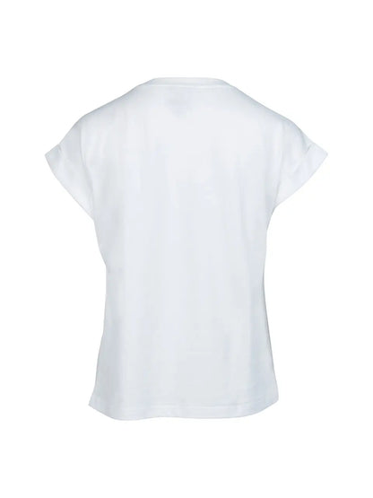 ryggen af kortærmet hvid t-shirt med print foran og rund hals. NÜ Yanisa Tee PHOTO Creme 8350-52