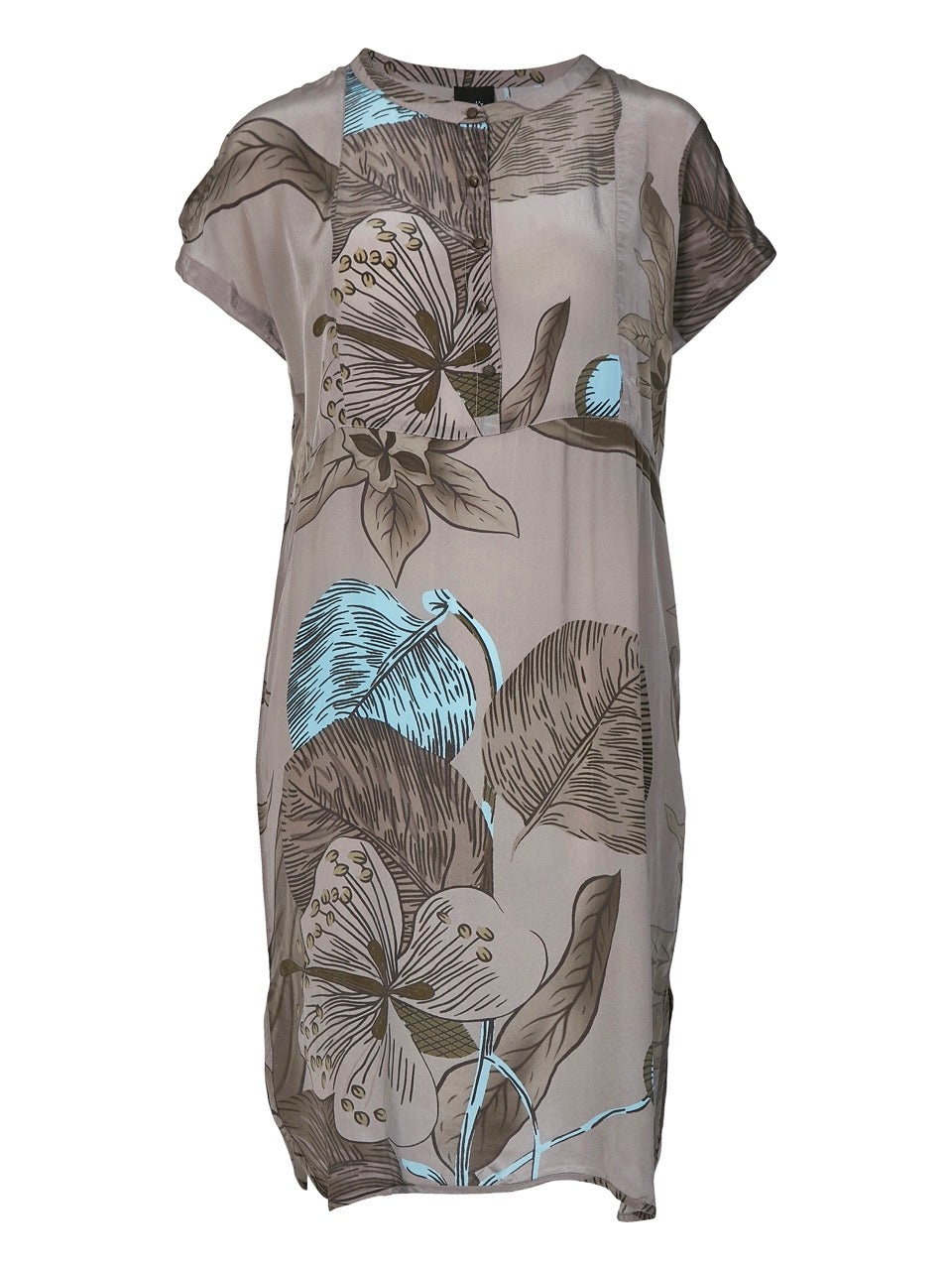 kortærmet kjole med blomstermønster i army og lyseblå. NÜ Zenta Dress Army Mix