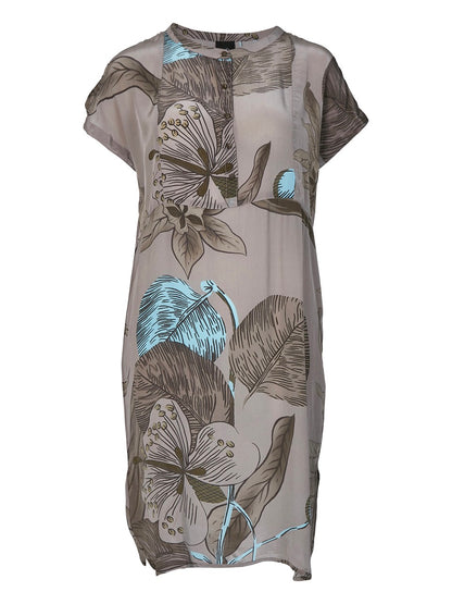 kortærmet kjole med blomstermønster i army og lyseblå. NÜ Zenta Dress Army Mix