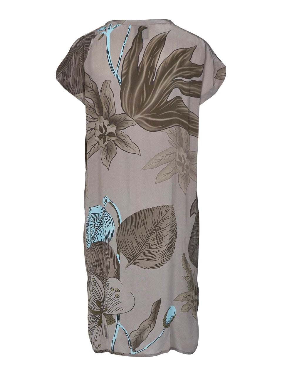 ryggen af kortærmet kjole med blomstermønster i army og lyseblå. NÜ Zenta Dress Army Mix