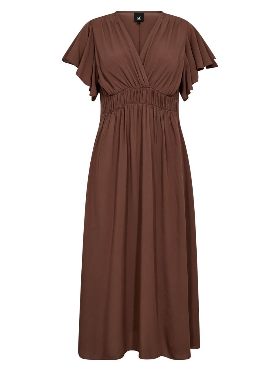 brun kjole med korte flæsearmer og v-hals. NÜ Ana Dress Cappuccino