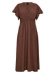 brun kjole med korte flæsearmer og v-hals. NÜ Ana Dress Cappuccino