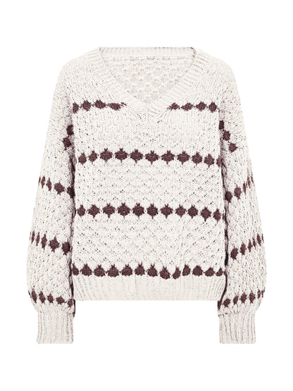 NÜ Bano Blouse stripe knit | 112 Bone mix