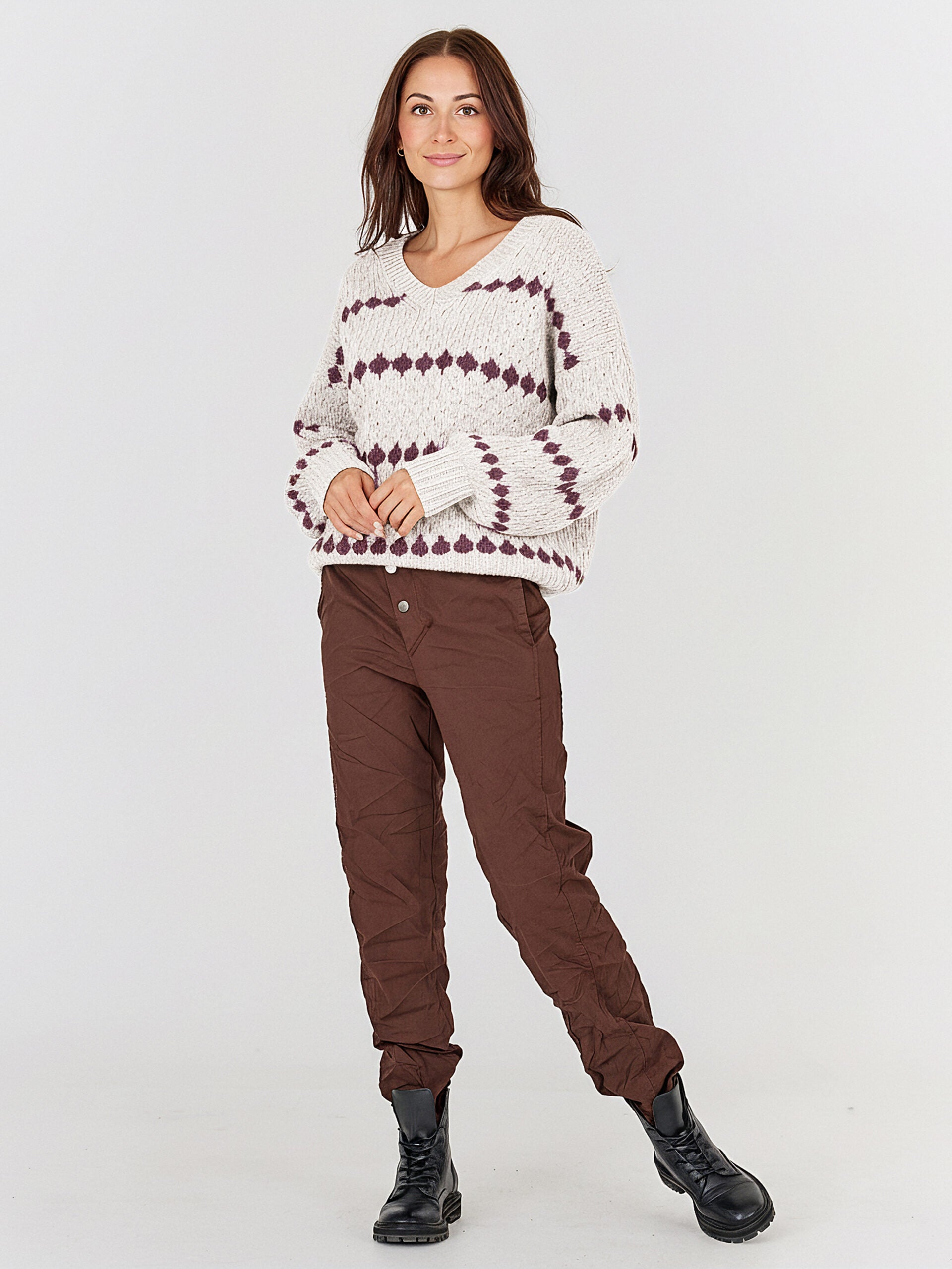 NÜ Bano Blouse stripe knit | 112 Bone mix