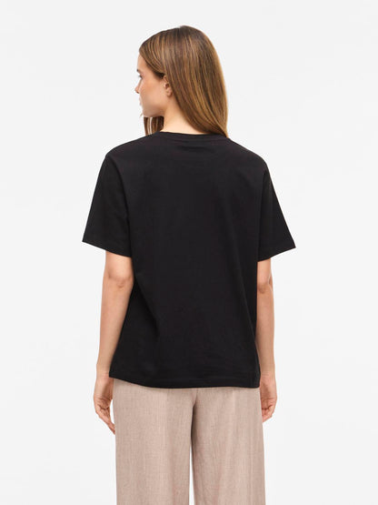 Vila - Vivora - T-shirt - Black - Vivora S/S Heart Emb T-Shirt