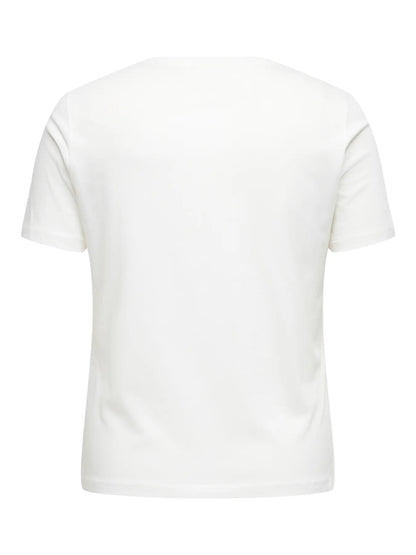 kortærmet hvid t-shirt med hjerte ONLY Carmakoma CARKITA S/S LOGO TOP Cloud Dancer Gold Glitter Heart